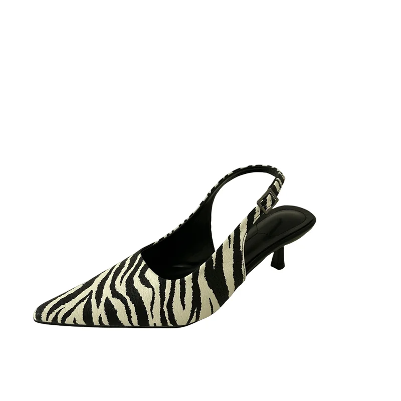 

Low Heel Shoes For Woman Pointed Toe Slingback Pumps Zebra Pattern High Heels Comfort Ladies Office Shoes Summer
