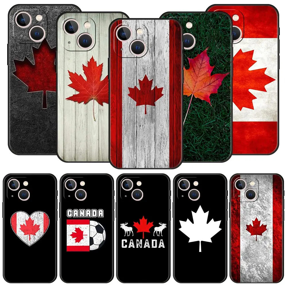 Maple Canada Flag love Football Soft Phone Case For iPhone 11 12 13 15 14 Pro Max X XR XS 7 8 Plus SE 2020 Luxury Black Cover