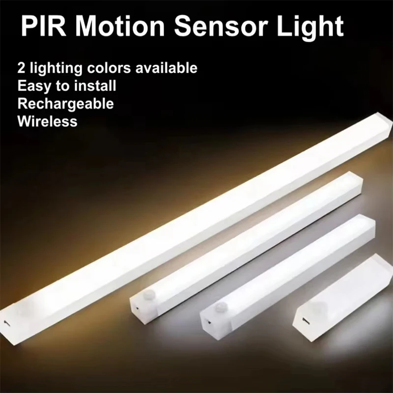 

PIR Motion Sensor LED Under Cabinet Lamp Dimmable Rechargeable Night Light Stairs Closet Room Aisle Tube Bar Detector Bulb