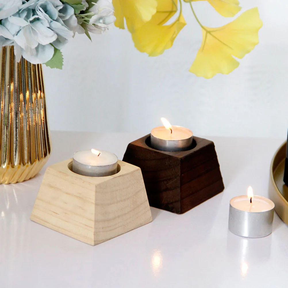 Black Wood Trapezoid Holder, Wooden Tabletop Stand For Home Decor, Farmhouse Tea Light Holder, Decorative