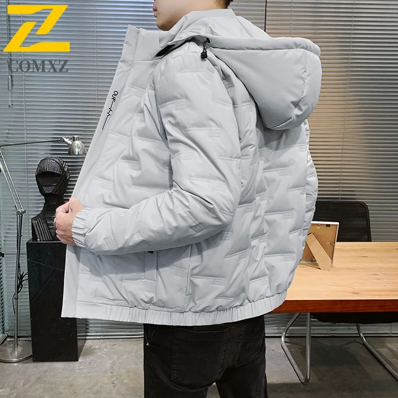 COMXZ Winter Jacket 2025 Handsome Detachable Hood Lightweight Street Down Jacket Travel High-Quality Padding Coat Men's Clothing
