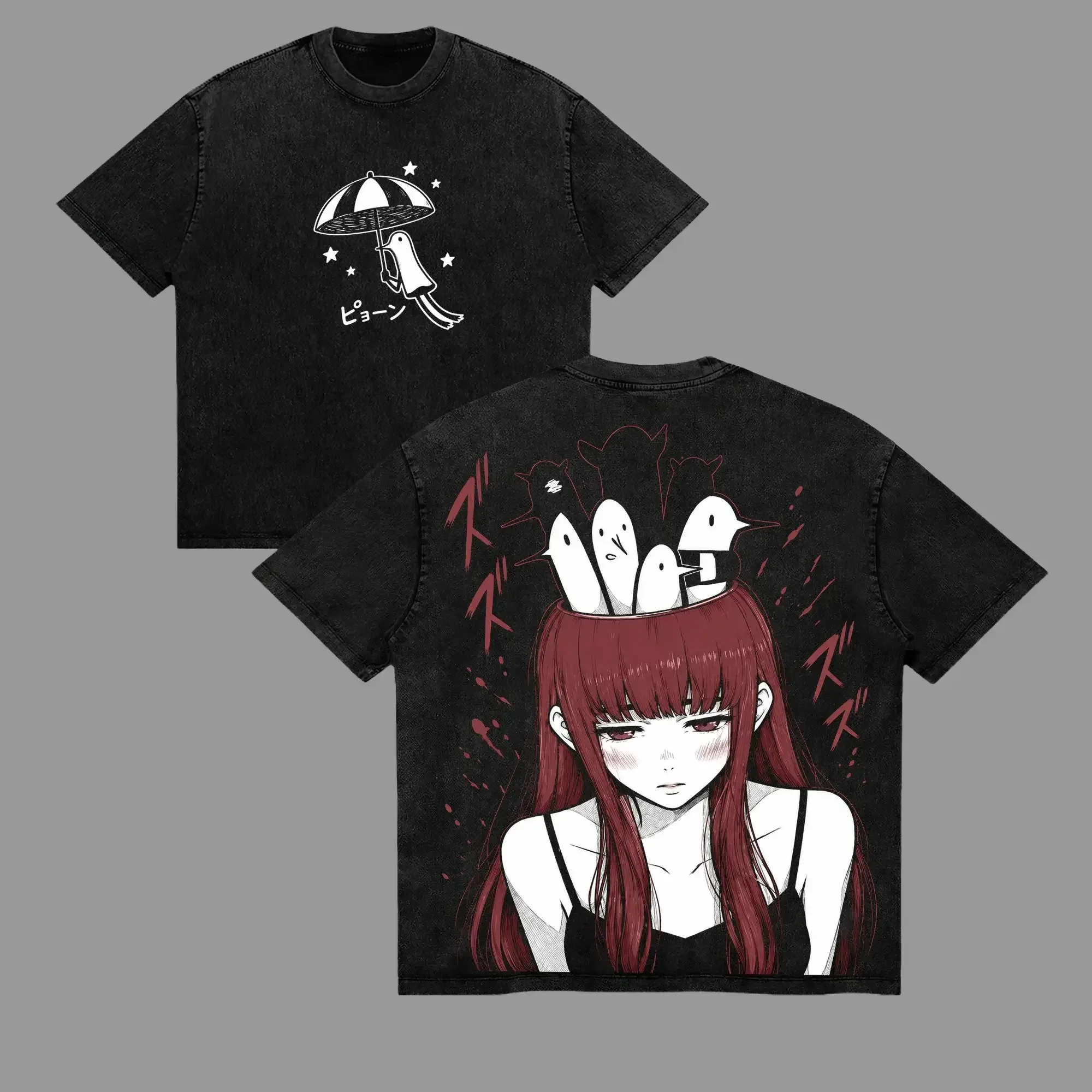 Goodnight Punpun Graphic T‑Shirt Aiko Girl Bird Head Print Men Women Casual Short Sleeve Unisex Streetwear Washed Manga Tee Tops