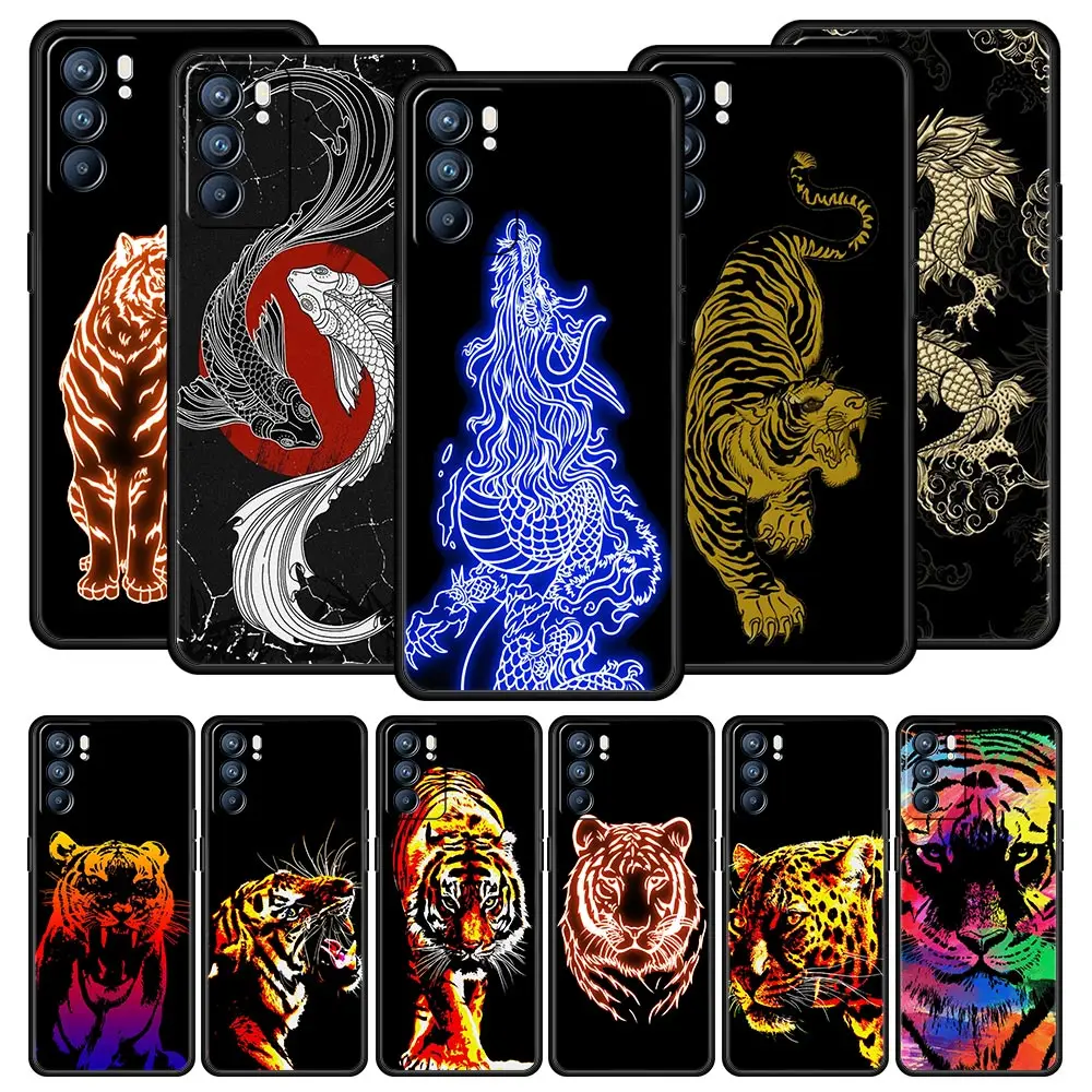 Tiger neon Leopard Phone Case For Oppo Find X5 A54 A53 A52 A9 2020 A15 A95 A16 A76 A74 A12 Reno7 SE Reno6 Pro Plus 5G Soft Cover