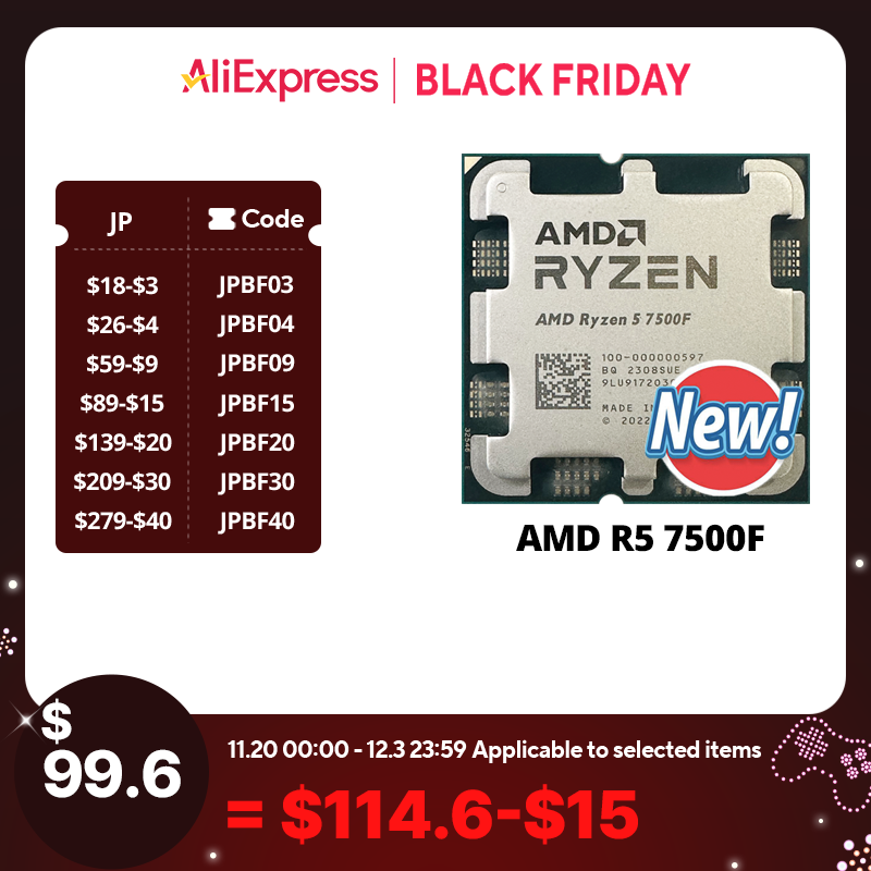   AMD Ryzen 5 7500F R5 7500F 3.7GHz 6-Core 12-Thread CPU Processor 5NM L3=32M 100-000000597 Socket AM5 Without cooler 