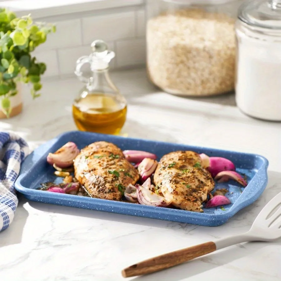 

Nonstick Quarter Baking Sheet, 13" x 9", Teal Speckled Durable Steel with Nonstick Coating