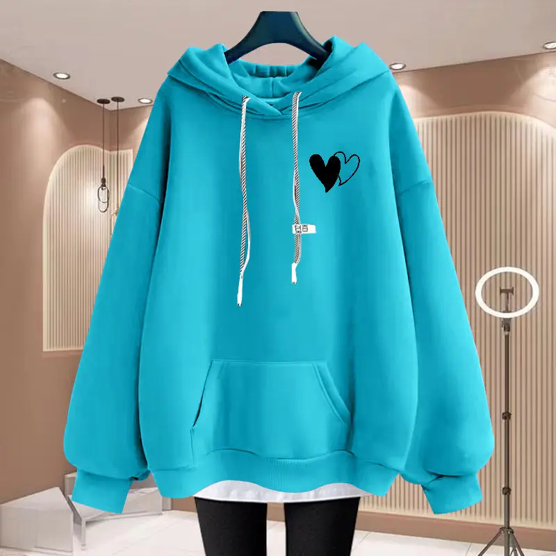 2023 New Winter Fake Two Pieces Oversized Hoodies Women\'s Casual Thick Warm Fleece Hooded Sweatshirts Loose Pullovers Female Top