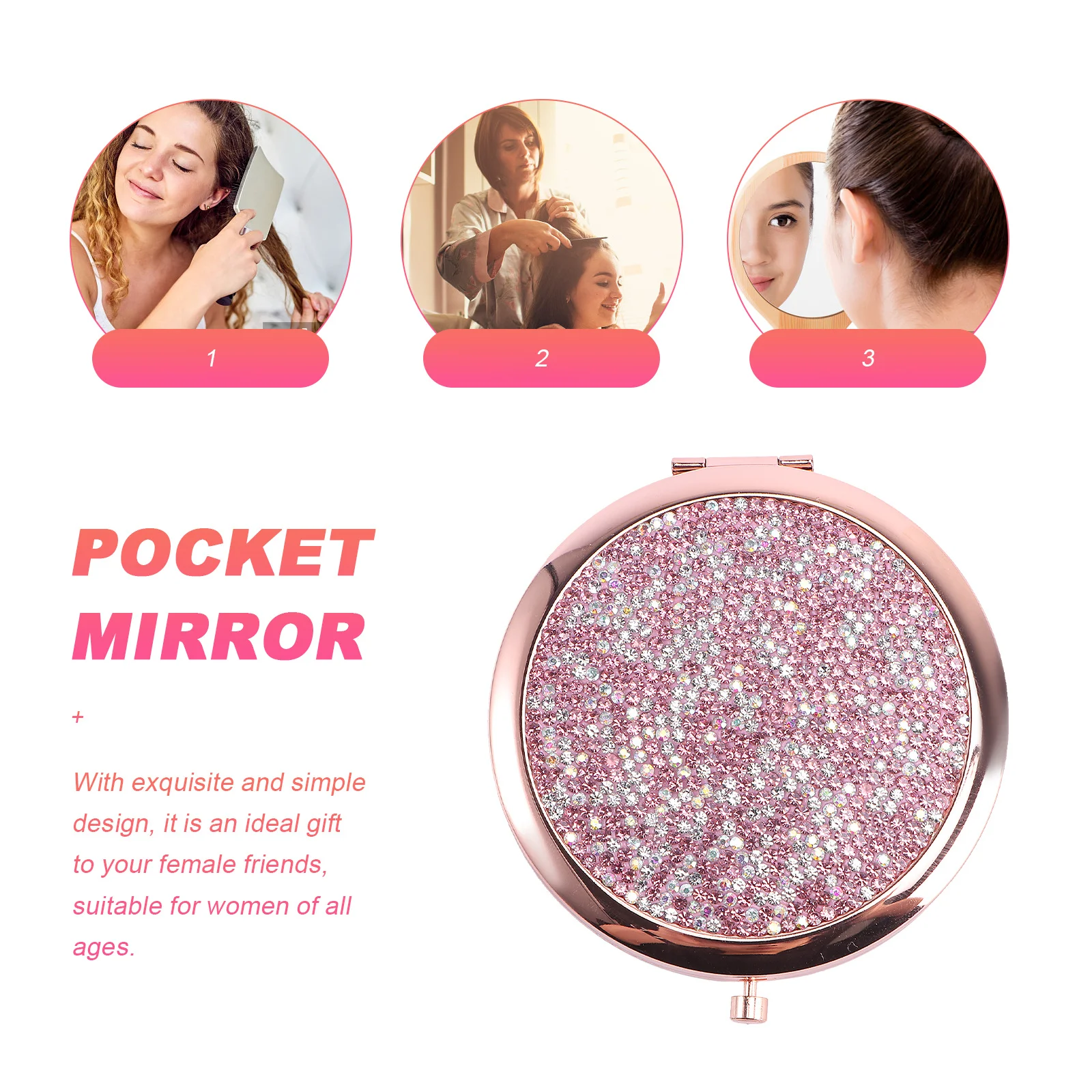 1Pcs Portable Round Folding Makeup Mirror Travel Metal Vanity Mirror Diamond Tool for Women Tool