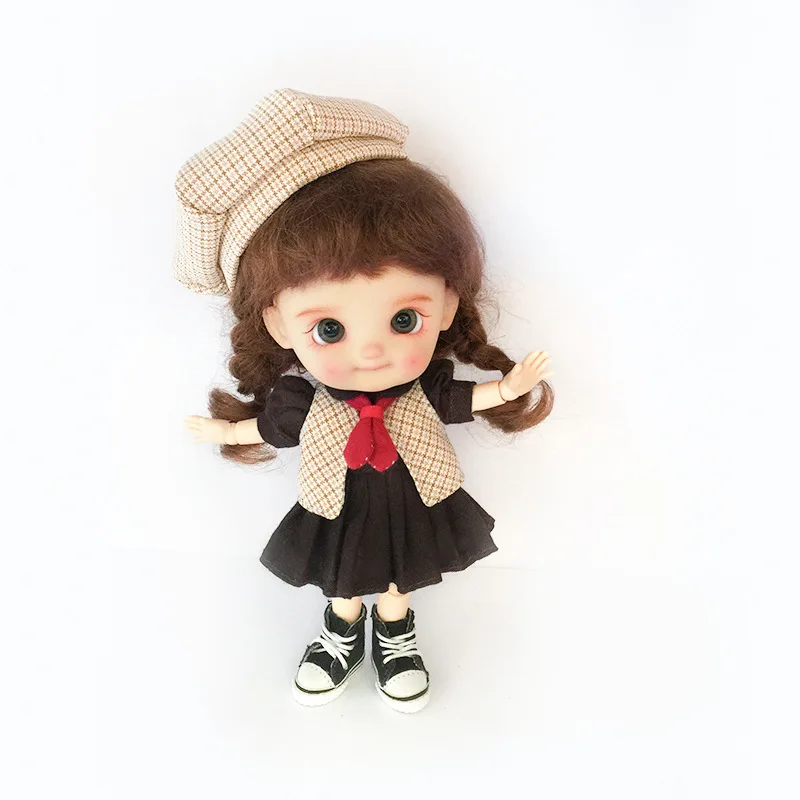 New Ob11 Doll Checkered vest Dress With Beret Accessories For Nendoroids Obitsu11 Molly Ymy Gsc 1/12 Bjd Doll