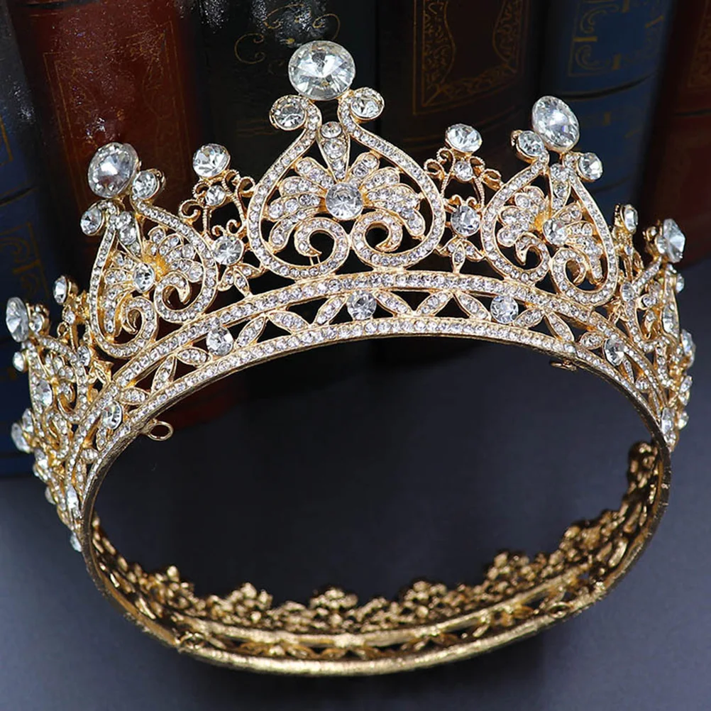 

Elegant Bridal Tiaras Rhinestone Crown Hair Accessories Baroque Hoop Full Golden Wedding Party Durable Safe Alloy