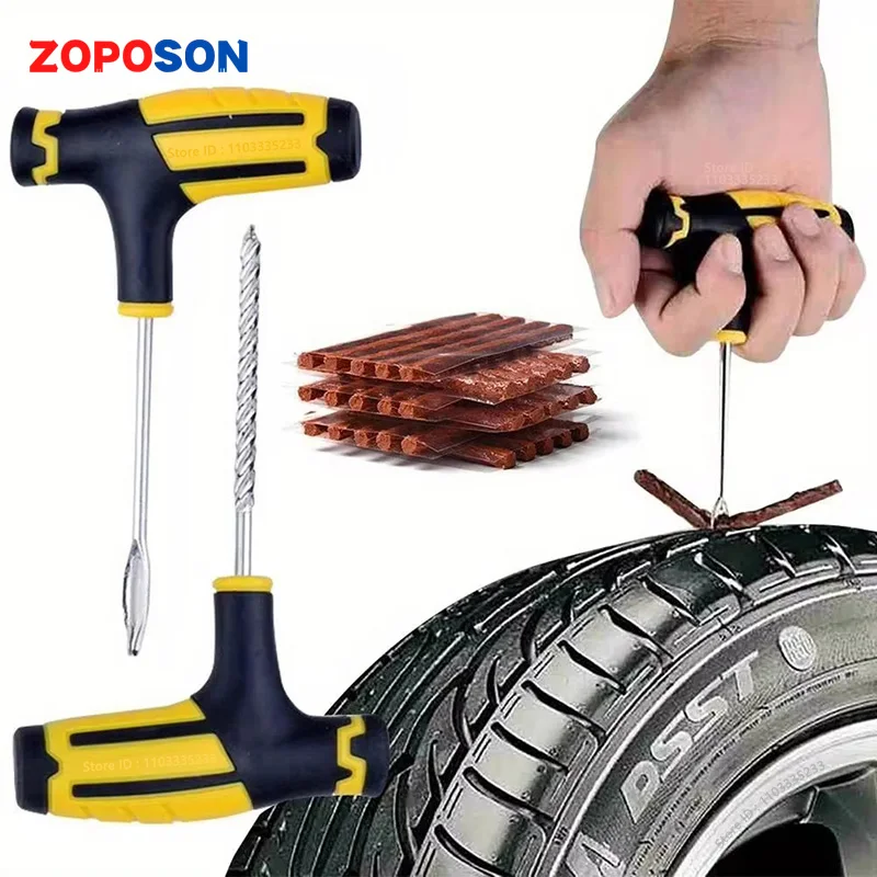 Car Tire Repair Tool Tire Repair Kit Studding Tool Set Auto Bike Tubeless Tire Tyre Puncture Plug Garage Tools with Rubber Strip