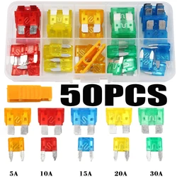 50PCS 5/10/15/20/30A Car Auto Standard and Mini Blade Fuse Kit Motorcycle Boat Truck Automotive Blade Fuse Assortment set
