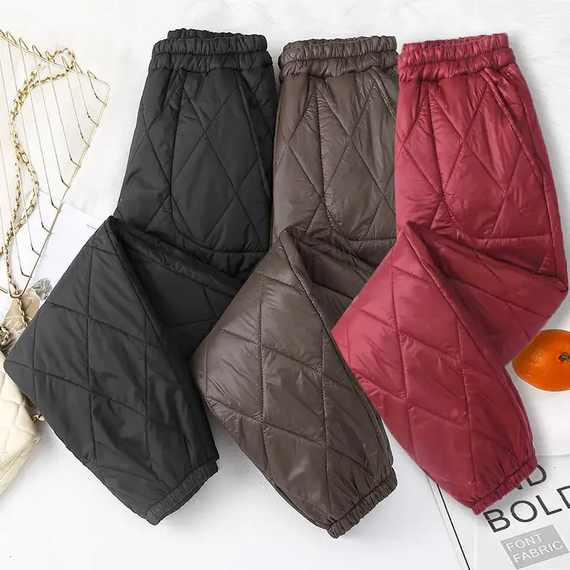 

Casual Snow Wear Winter Pants Women Ultra Light Windproof Quilted Warm Pant Mom's Elastic High Waist Thick Baggy Sweatpan Z109