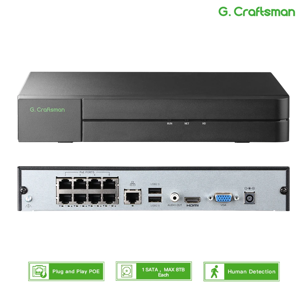 GCraftsman 8ch POE NVR,Guard viewer,GU-N8016H1S-P8,H.265,16 ช่อง,4K,8MP,DVR,Guard Station,APP,การเข้าถึงระยะไกล,กล้องวงจรปิด