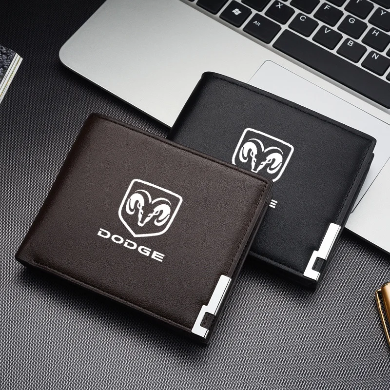 Leather Car Logo Short Wallet Women Men Credit Card Storage Bag For Dodge Ram 1500 Journey Charger Dart Challenger Durango