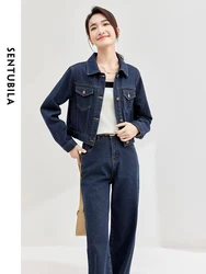 SENTUBILA Fashion Denim Sets Womens Outfit 2 Piece 2024 Autumn Long Sleeve Crop Denim Jacket High Waist Wide-Leg Jeans W33Z52050