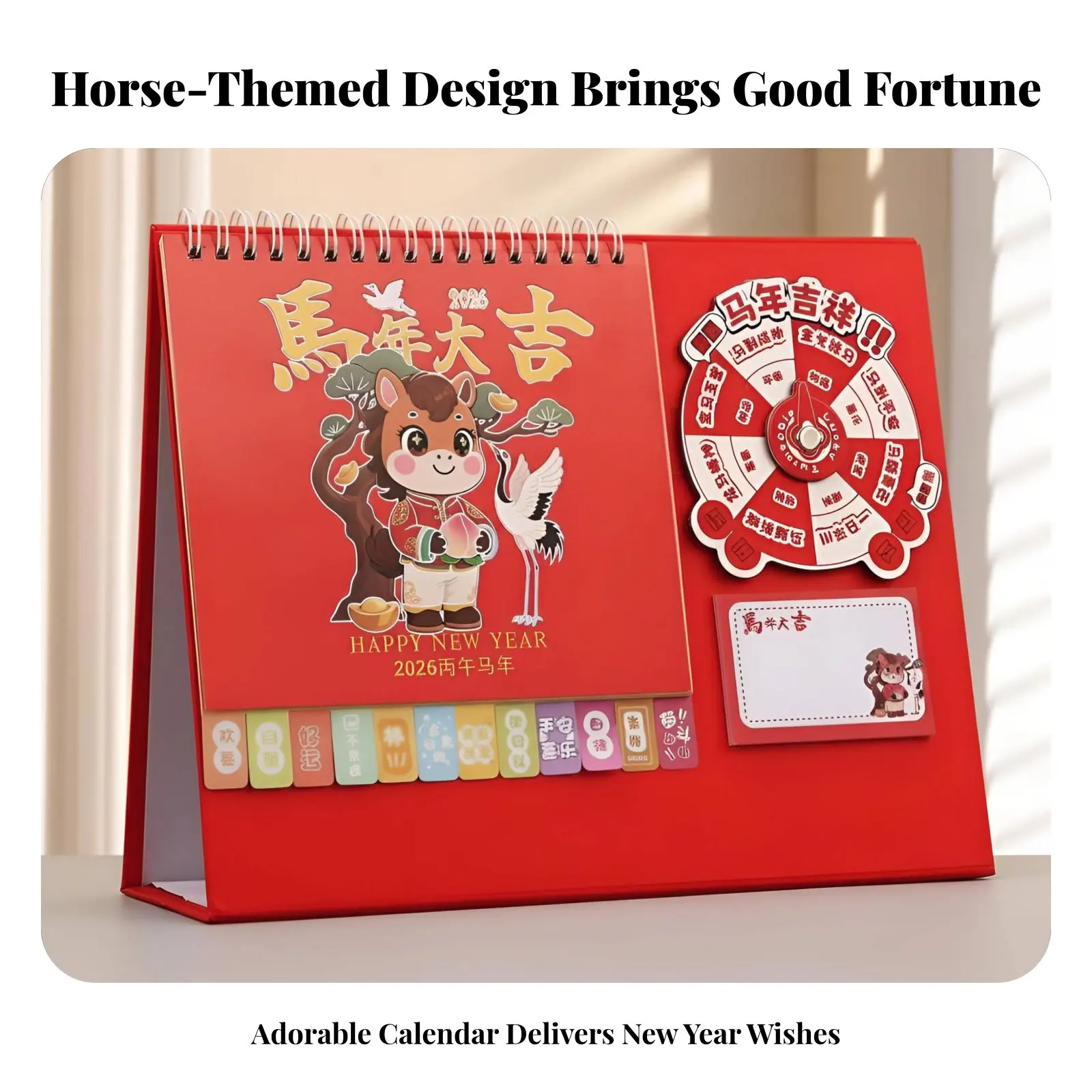 

Настольный календарь на 2026 год с изображением лошади, креативный милый настольный календарь, вращающееся колесо удачи, блокнот, офисный органайзер