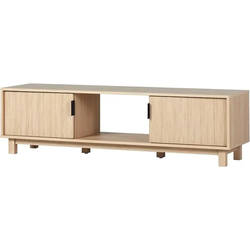 Modern Fluted-Door Low TV Stand for TVs up to 65 Inches, 58 Inch, Coastal Oak