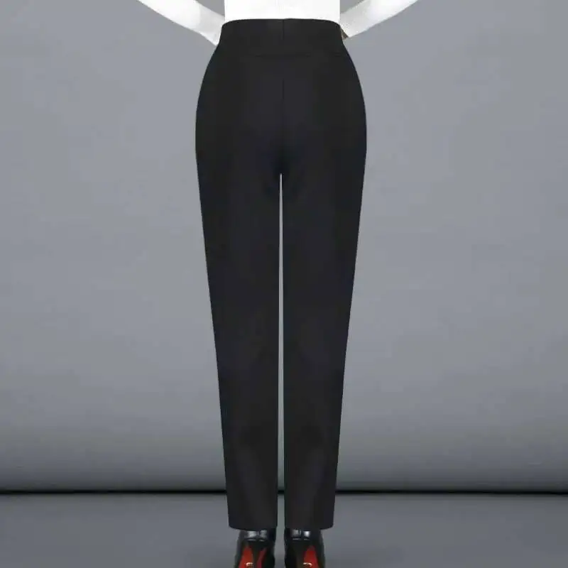 2025 Spring Autumn Women's Trousers Casual Elastic High Waist Pants Office Lady Elegant Straight Trousers Pantalon Femme
