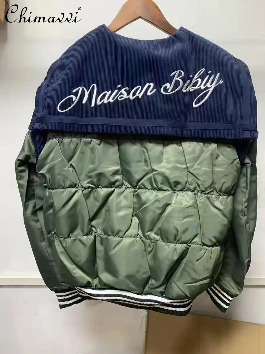 Japanese Sweet Cool Bomber Jacket Women Winter Fashion Big Sailor Collar B Letter Embroidered Loose Baseball Uniform Parkas