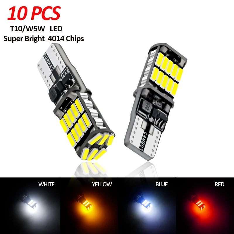 2/6/10/20X T10 W5W Canbus Led Bulbs 4014 26SMD Super Power Instrument Reading Dome Map Plate Signal Lights For Car 6000K 12/24V