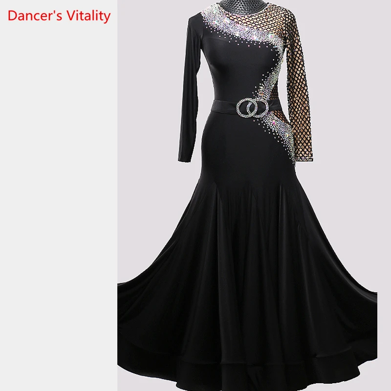 

Waltz Ballroom Dance Performance Costumes Women's Rayon Imitated Diamond Dress Customized Modern Dancing Competition Clothes