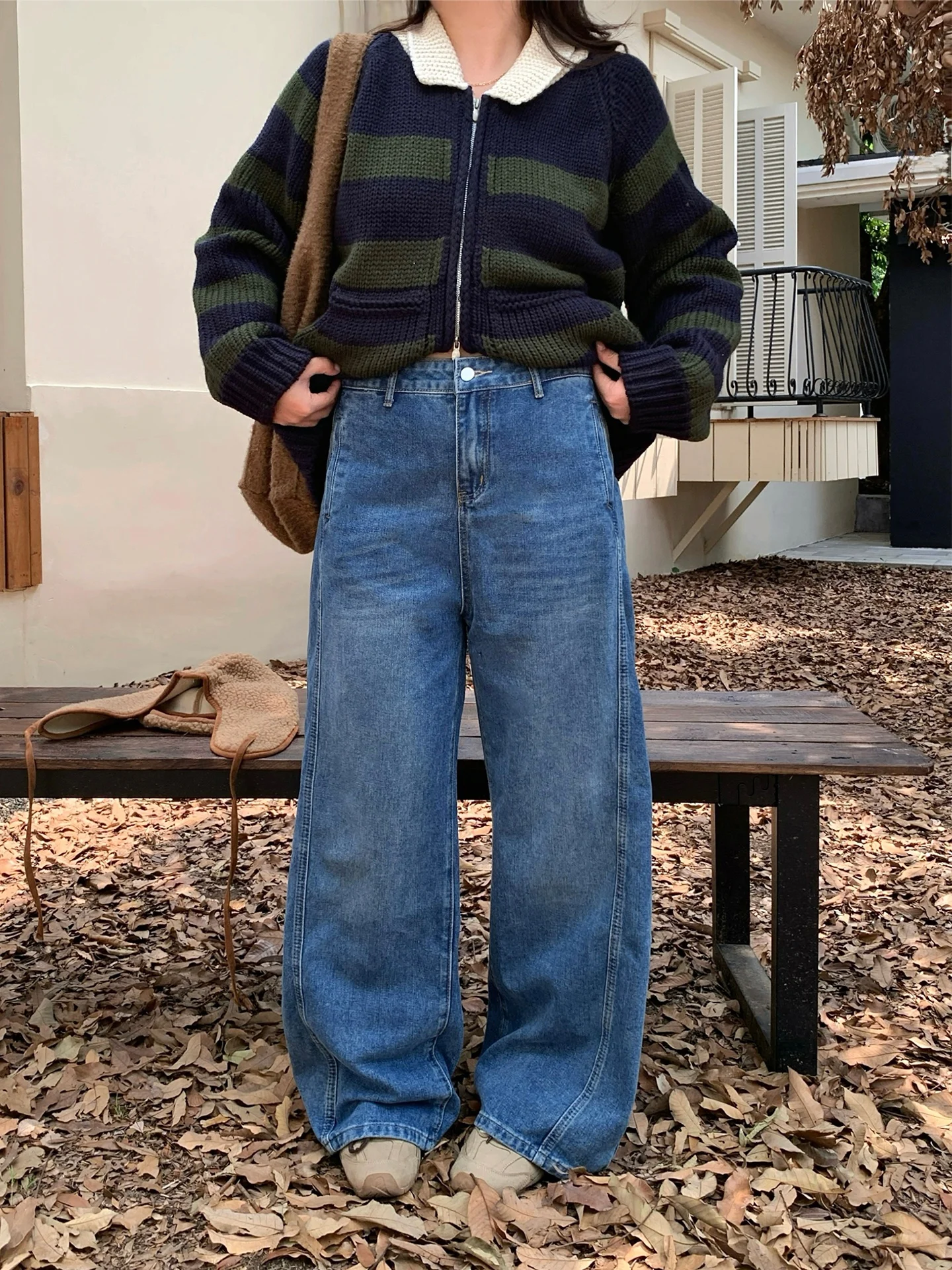 

Джинсы прямого кроя Lin Da Hui для женщин больших размеров, с высокой талией, свободного кроя, стройнящие, длинные брюки, осенняя новинка, универсальные, больших размеров