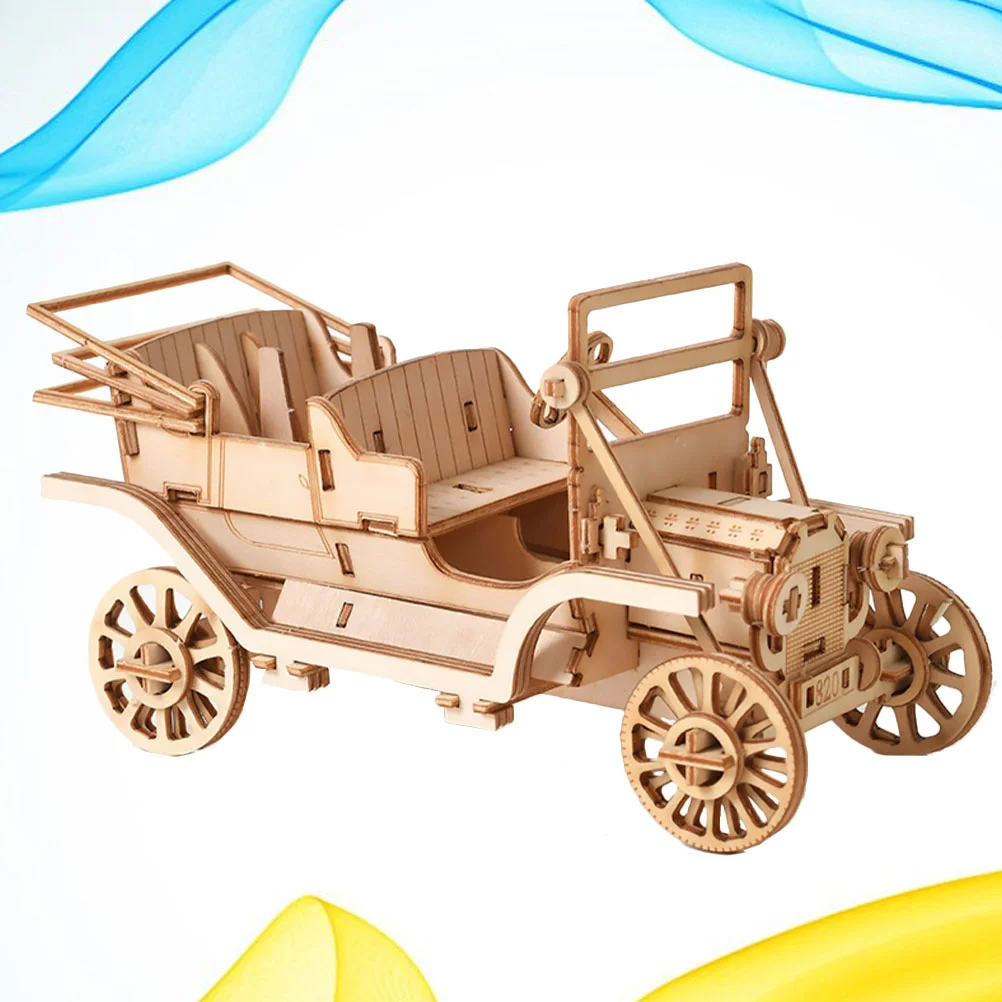 1 Set DIY Wooden Puzzle Plaything 3D Puzzle Toy Simulation Classic Car Style DIY Handmade Craft Jigsaw Puzzle Model (Wood Color)