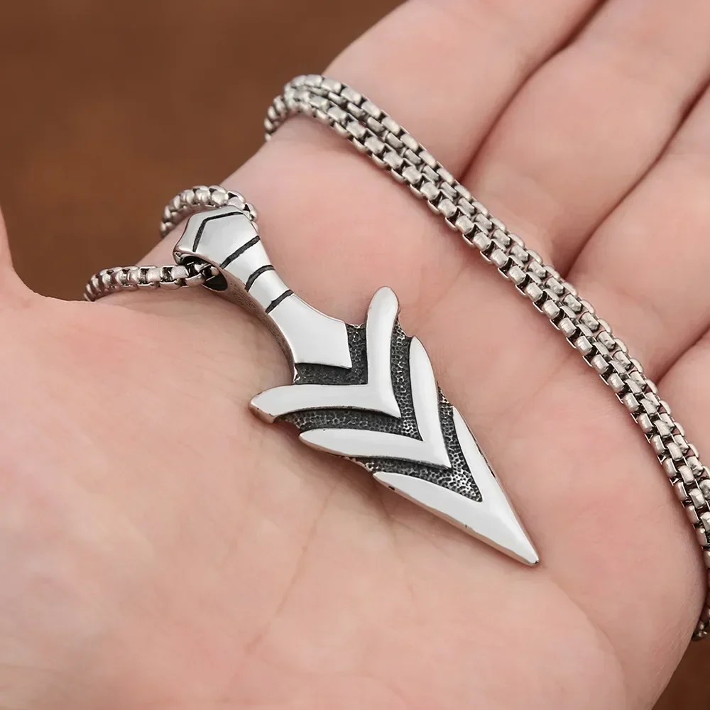 Punk Retro Viking Spear Weapon Arrow Pendant Necklace Men\'s Cool Hip Hop Amulet Jewelry Gift