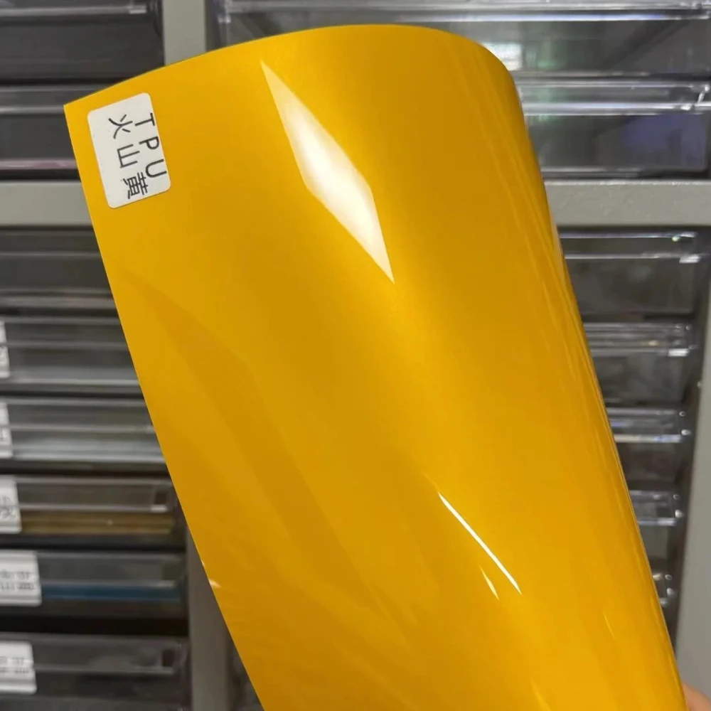 Metallic Paint Volcano Yellow TPU Color PPF Paint Protection Film Car Wrap Anti-Scratch Anti-Yellowing Hydrophobic Wet Install
