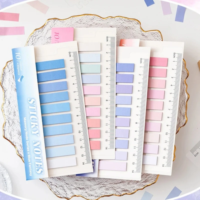 Gift lovely Lytwt Candy Color Gradient Sticky Notes With Ruler Adhesive Office School Supplies Stationery Memo Pad Index Notepad