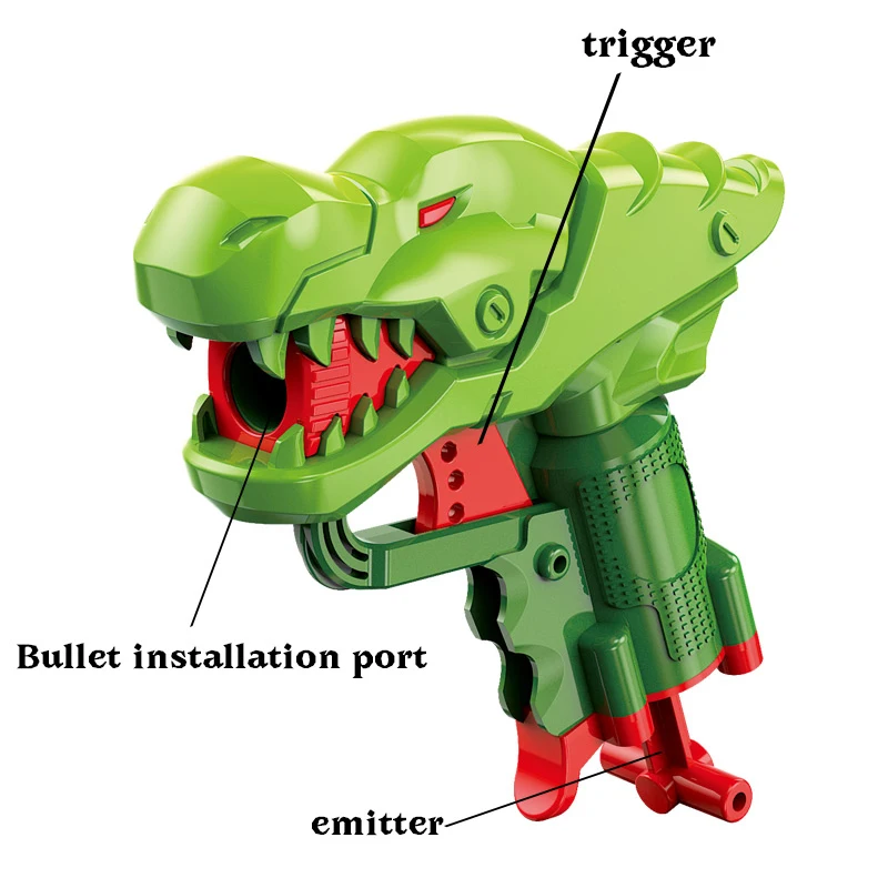 Pistola de balas suaves de dinosaurio, diez balas, verde, azul, para niño y niña, juguete de pistola de balas suaves, juguete lanzador de balas suaves