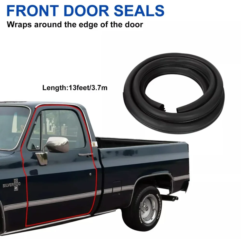 15569072 Front Door Window Run Sweep Felts Weatherstrip Seals Kit Set For 1989-1991 Chevy Suburban V1500 V2500 R1500 R2500 Black