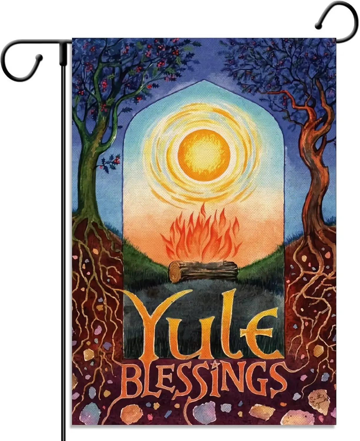 Pudodo Yule Blessings Garden Flag Winter Solstice Pagan Christmas Party Decoration Vertical Double Side Lawn Yard Outdoor Decor