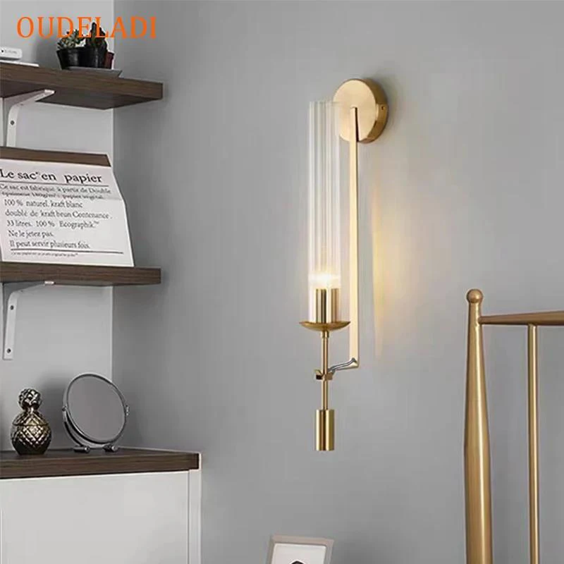 Glass tube Wall Lamps Retro Brass Luminaires Nordic Wall sconce Living Room Bedroom Porch Aisle Dining Decor Light fixture