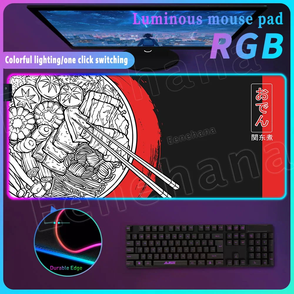 

RGB Japanese Ramen Kanto Boil Mouse Pad Desktop Keyboard Pad Game Accessories XXL Big Mouse Pad Animated Desktop Accessories