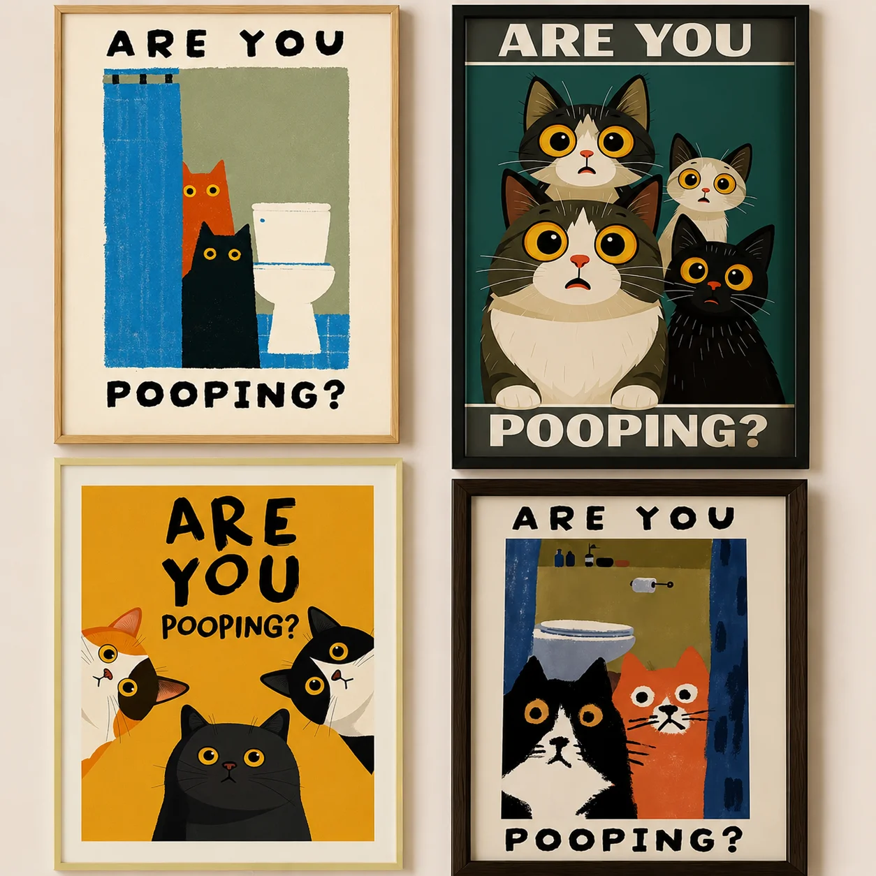 Estampa de Gato 'Você Está Fazendo Cocô?' – Arte de Parede Engraçada para Banheiro, Pôster de Gato Humorístico para Decoração de Banheiro, Estampa de Gato Fofo para Banheiro, Arte Divertida para Banheiro