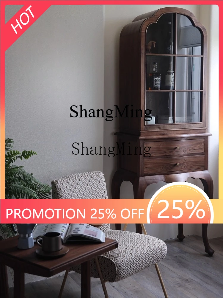 

FG modern solid wood wine cabinet against the wall single door living room small bookcase household storage storage wine cabinet