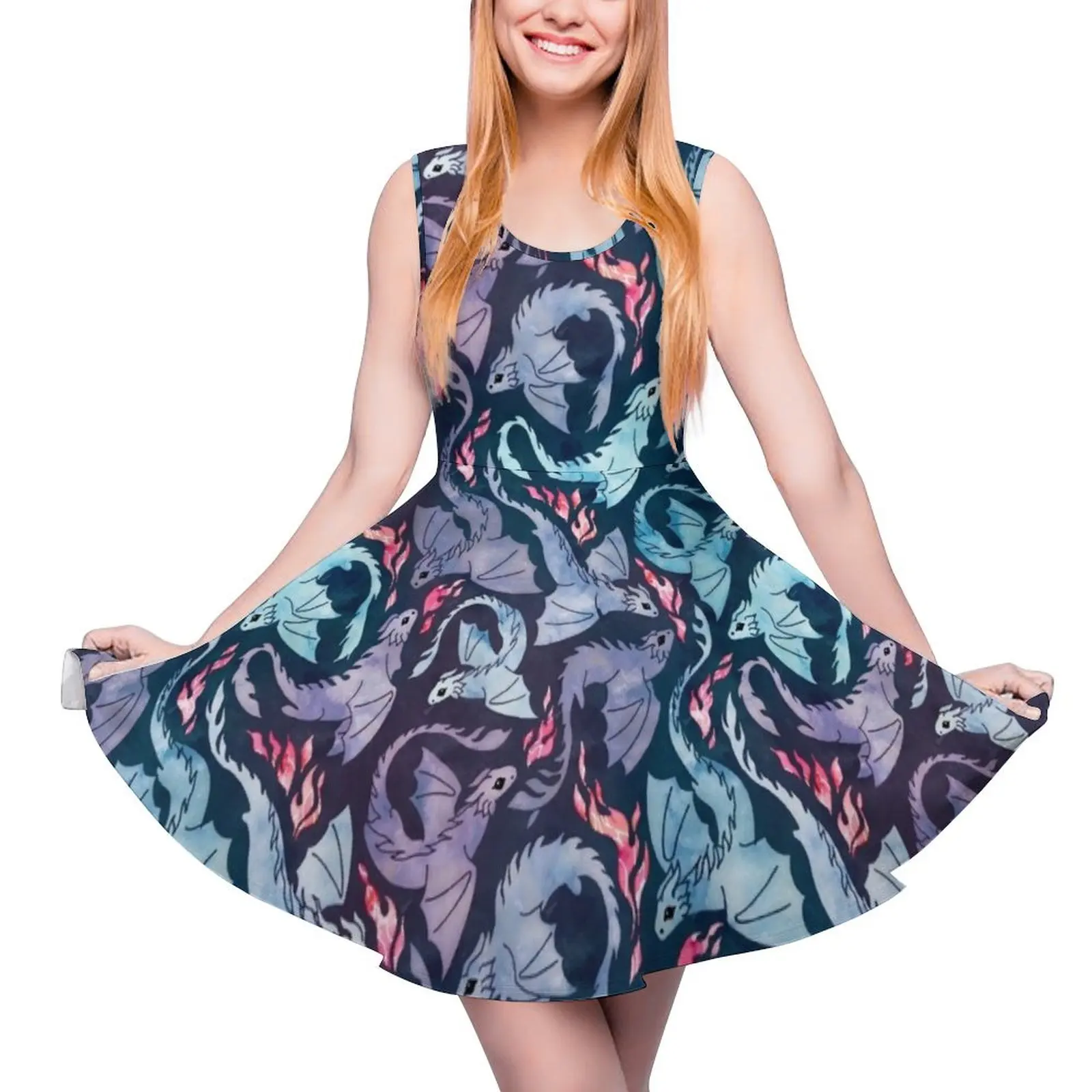 

Женское платье без рукавов Dragon fire, темно-бирюзовое И фиолетовое официальное платье, летняя одежда