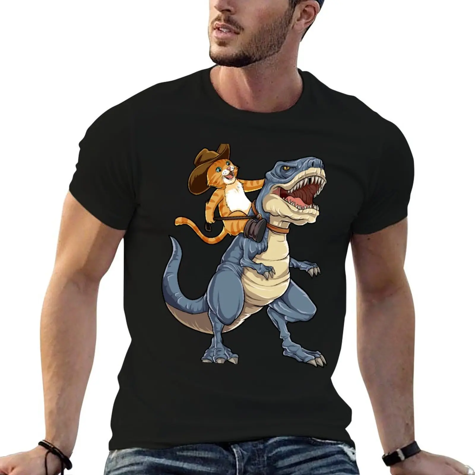 

Cat Cowboy Riding T-rex Dinosaur T shirt Funny Purrassic Kitty Kitten Dino Gifts Kids Boys Girls Men Women Tees T-Shirt
