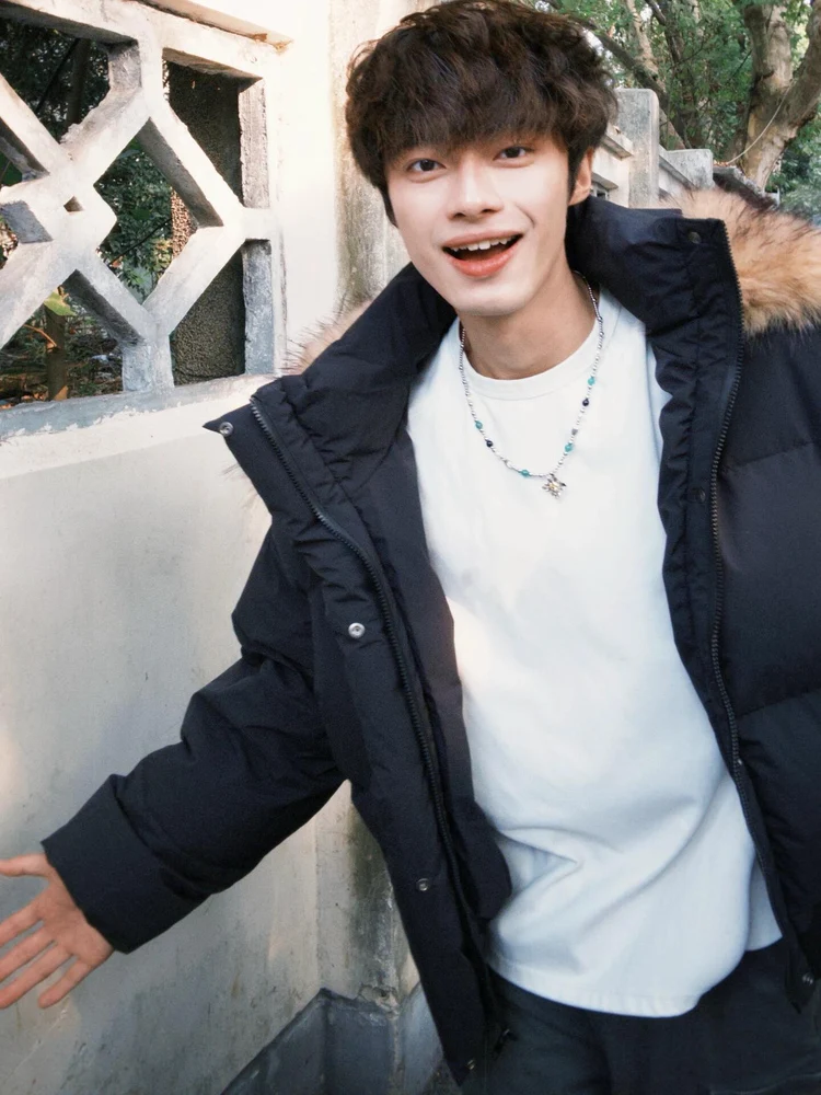 Bla PU جلد ort Jaet مقنعين مبطن بالقطن للرجال شتاء عالي الجودة معطف دافئ للشباب Faion Stand Fit Zippe... #3