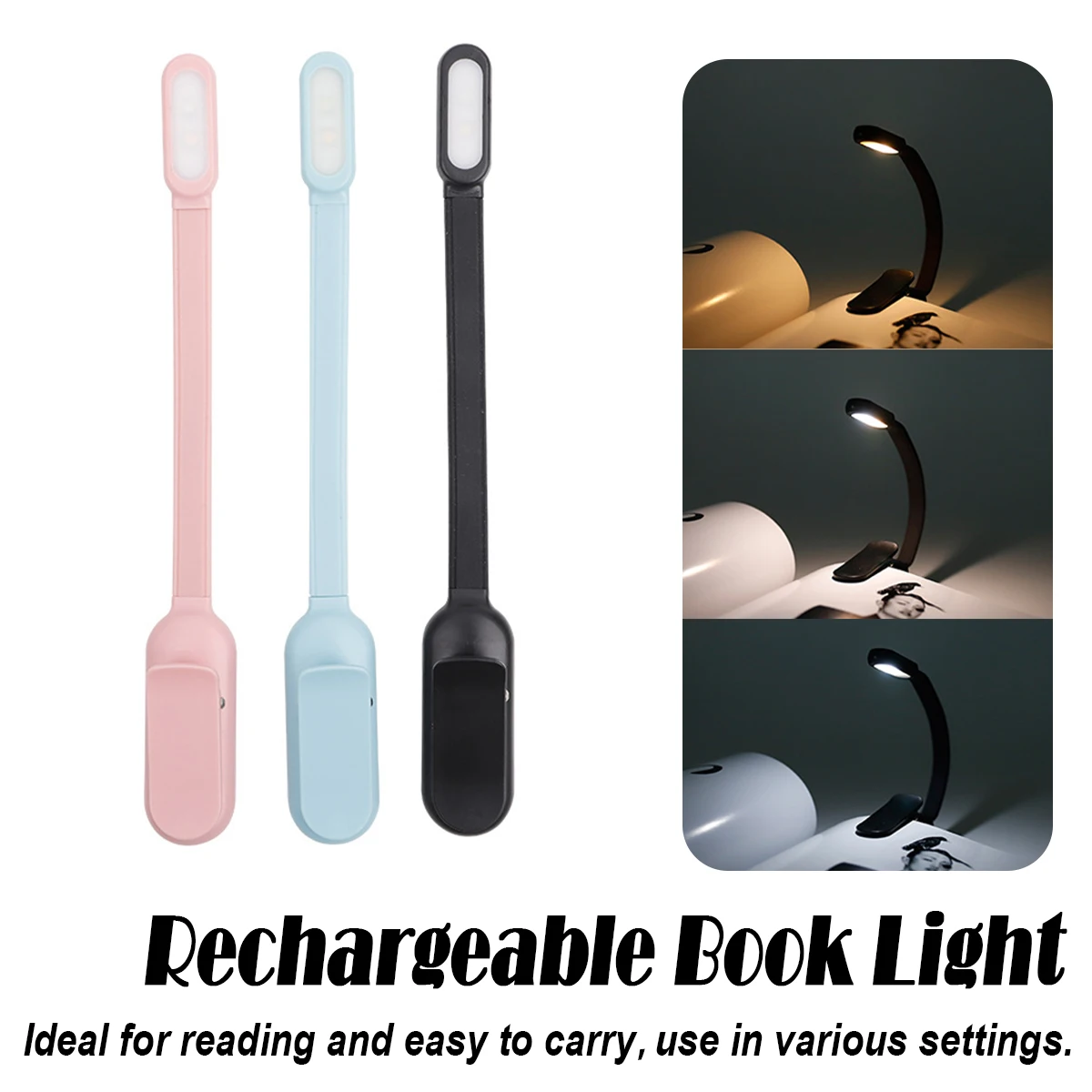 Mini Clip Book Lamp LED Table Lamp Eye Protection 3 Colors Battery Powered USB Night Light Portable Bedside Student Reading Lamp