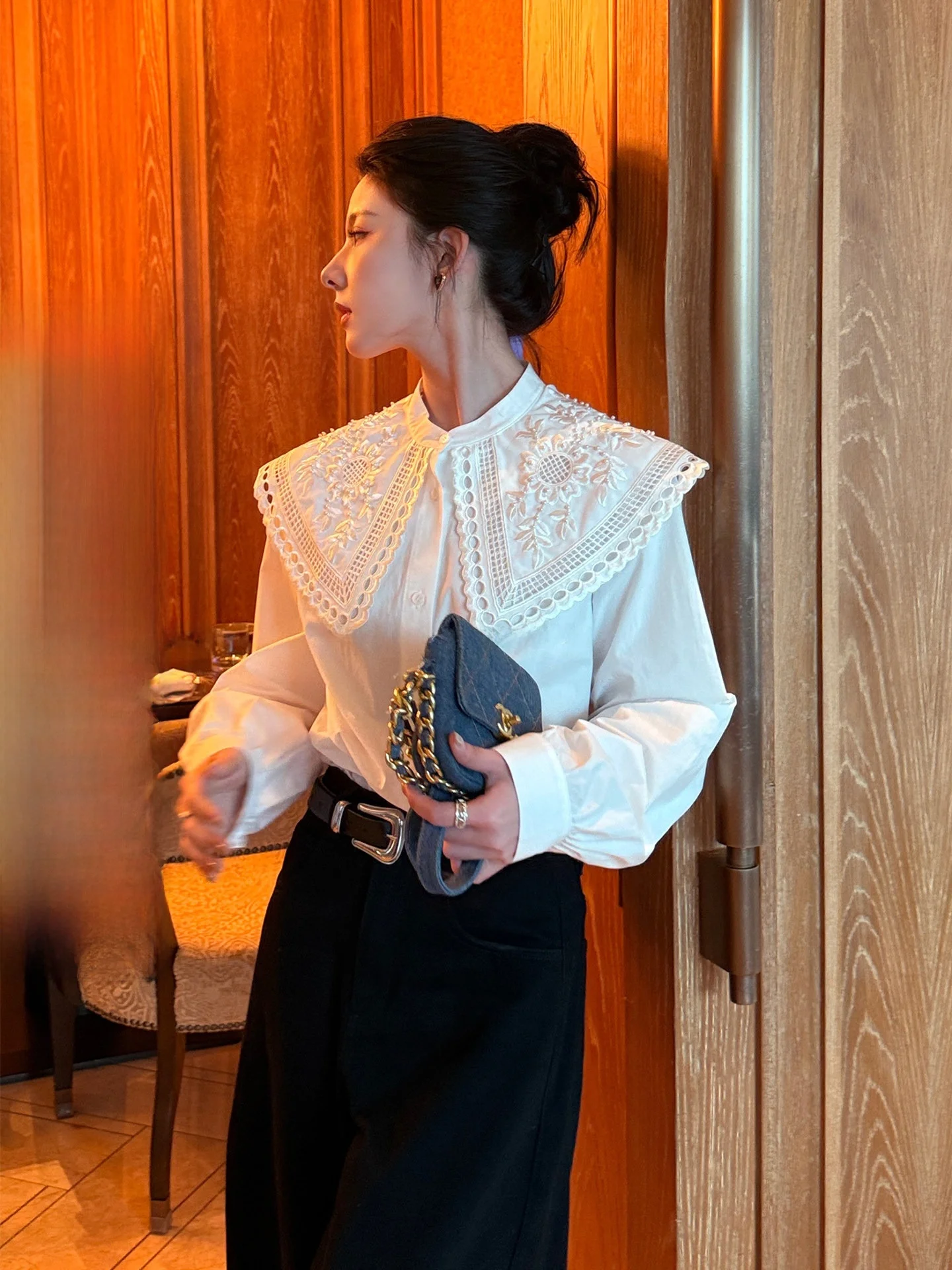 

White Peter Pan Collar irt Women's Long Sve Doll Collar Top Unique Beautiful French Sle Loose Fit Cotton Sun Protection