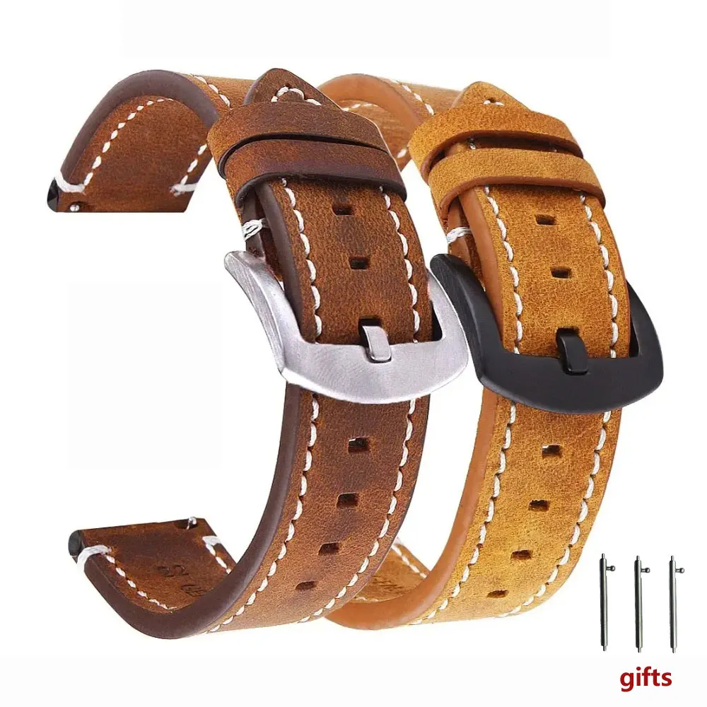 

Quick Release 18mm 20mm 22mm 24mm Vintage Retro Leather Strap For Smart WatchBand Men Women Universal Bracelet Accessories Belt