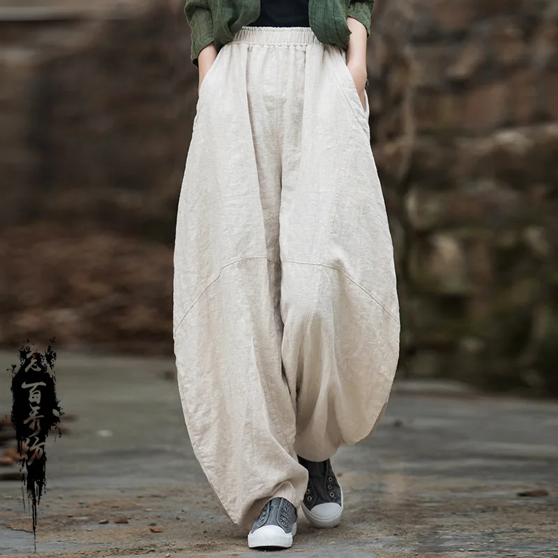 بنطال رامي بلومر شتوي للسيدات. مغسول بالحجر وملون لمظهر عتيق وثنيات. مثالية للتأمل وتاي تشي. #4