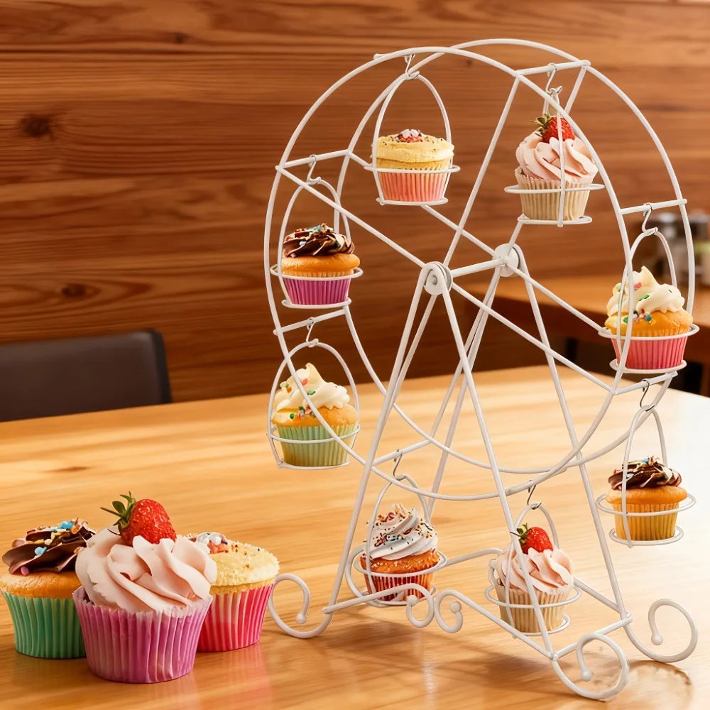 Ferris Wheel Cupcake Stand 8-Cup Rotating Metal Cake Display Stand Desktop Decoration 360 Degree Rotatable Dessert Tray