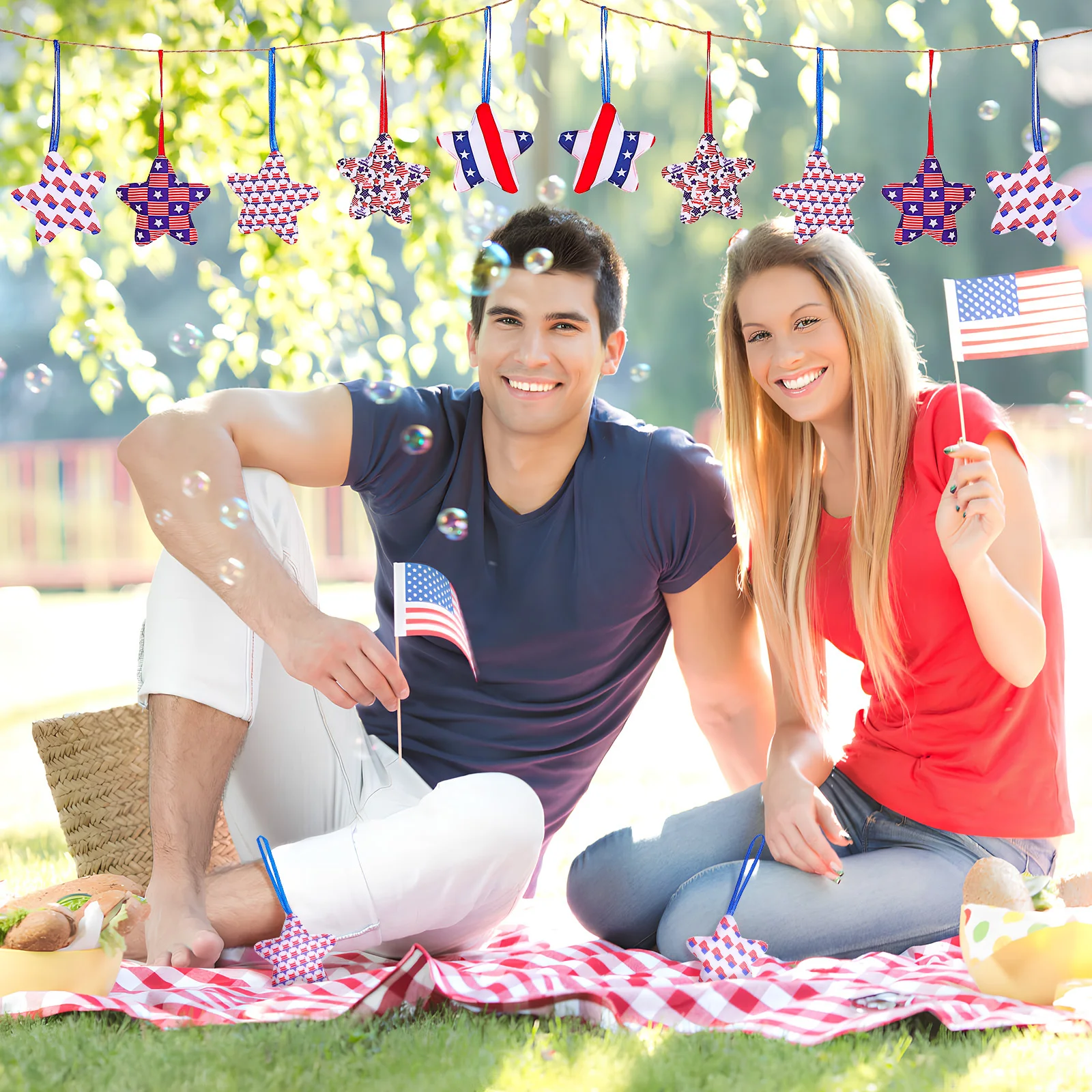 

30Pcs Patriotic Star Decorations Memorial Day Hanging Star Ornaments 4th of July Tree Decor Independence Day Home Decor