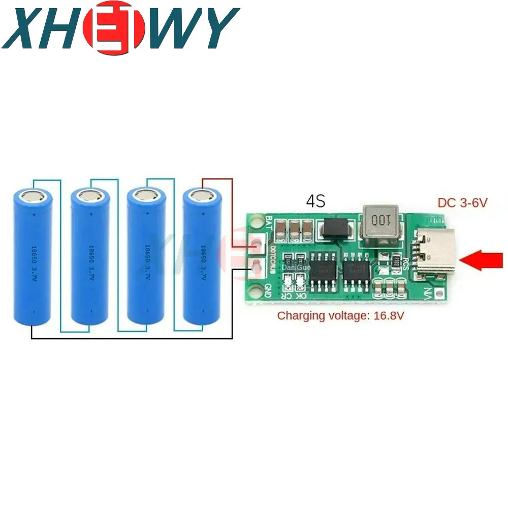 เครื่องชาร์จแบตเตอรี่ Li-ion 2S 3S 4S DC3-5V บอร์ดป้องกันแบตเตอรี่ Type-C