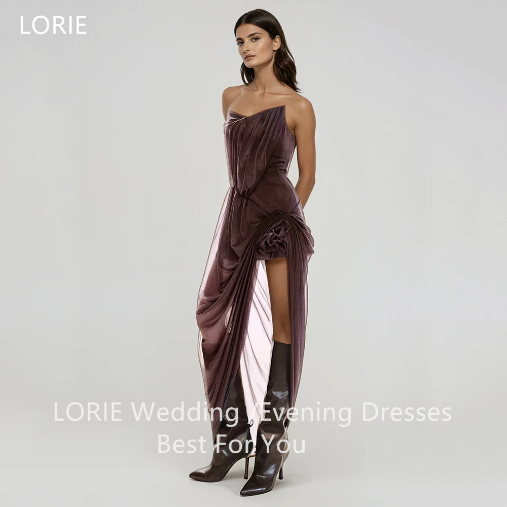 

LORIE Sexy Shiny Crepe Dress Pleats Strapless Evening Club Party Dresses Chic High Slit Asymmetrical 2026 Prom Gown Customized