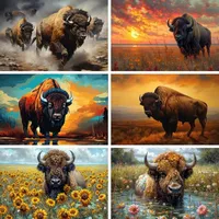 Buffalo Diamond Painting American Bison in Wilderness Art 5D DIY Full Diamond Mosaic Art Embroidery Cross Stitch Kits Home Decor