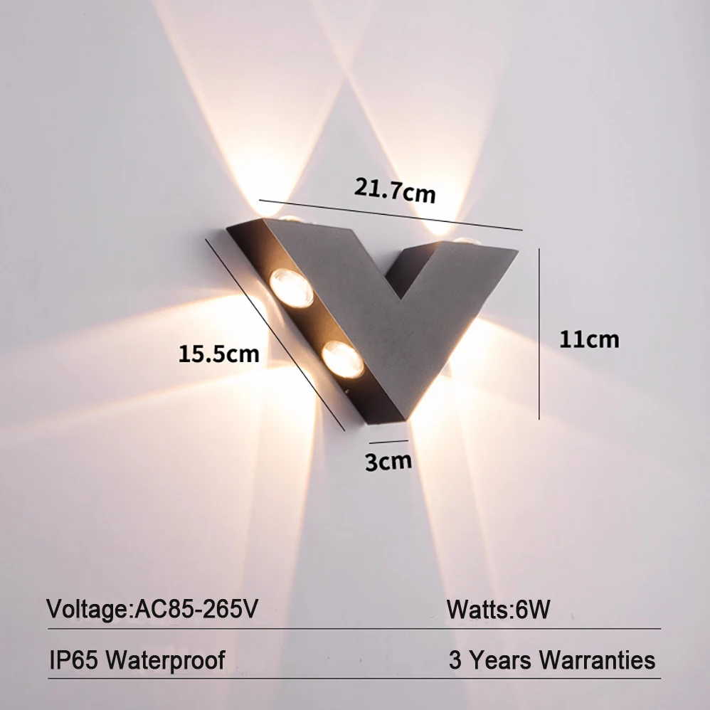 LED Wall Lamp Indoor and Outdoor AC85-265V 6W Modern Minimalist Style IP65 Waterproof Lamp with 3 Years Warranties